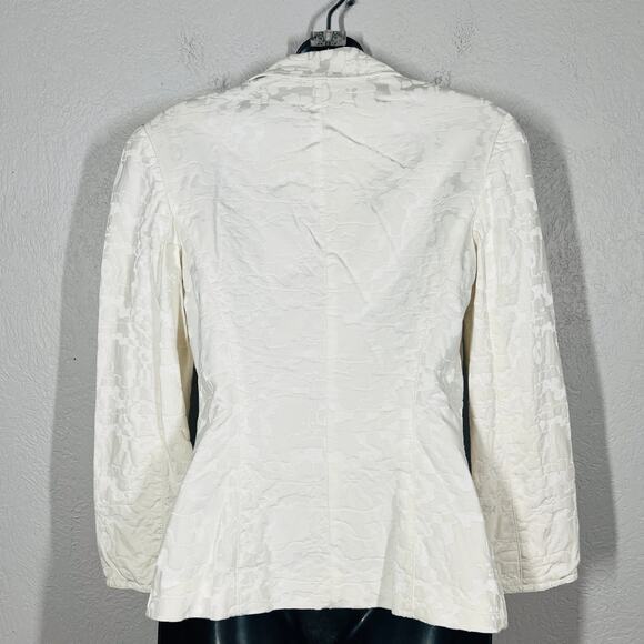 SoCa x St. John Embossed Blazer Jacket Single Button Snap Front Ivory Collar - 2 - Picture 2 of 7